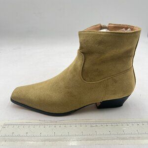 Olive Suede Square Toe Low Chunky Heels Side Zipper Ankle Boots Formal Shoes